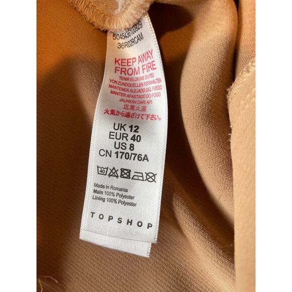 Topshop Wide Leg Pants Trousers High Rise Size 8 Tan Center Crease Closet Staple - Picture 8 of 14